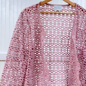 Alfred Dunner Pink Lace Crochet Open Front Cardigan Jacket Plus Size Women's 1X